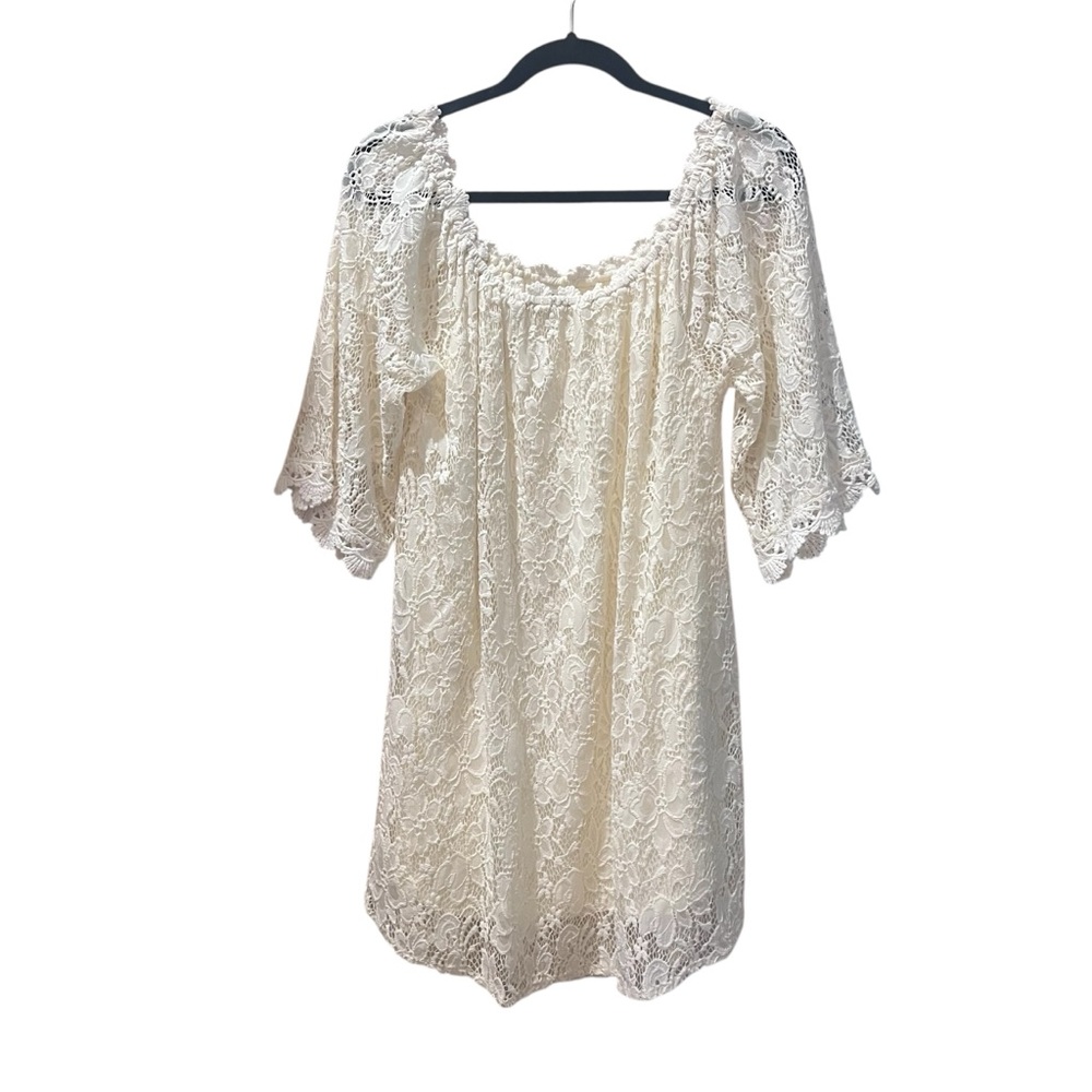 Umgee Cream Lace‎ Crochet Off The Dhoulder Mini Dress Size Medium